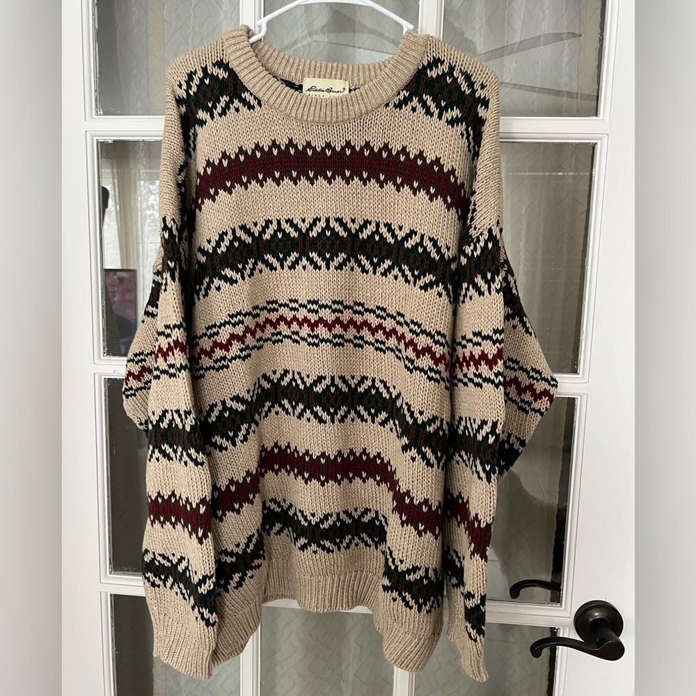 Vintage Men’s Eddie Bauer Fair Isle Knit Sweater Cotton 90s Sz XL Outdoors